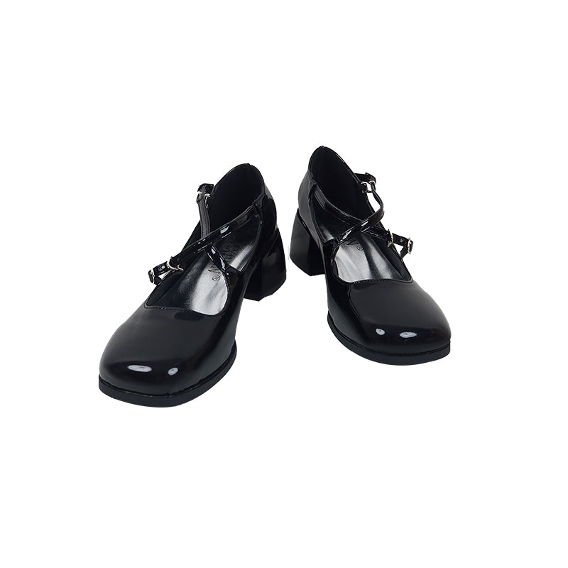 Square toe Mary Jane shoes cross buckle strap small leather shoes