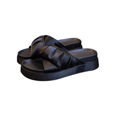 Soft leather platform slippers Fashion cake bottoming beach sandals