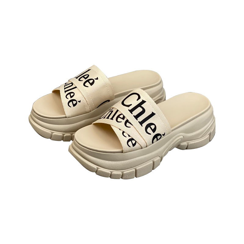 Soft leather platform slippers Fashion cake bottoming beach sandals