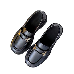 Thick soled soft soled loafers black women's leather shoes