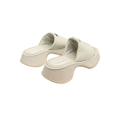 Soft leather platform slippers Fashion cake bottoming beach sandals