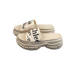 Soft leather platform slippers Fashion cake bottoming beach sandals