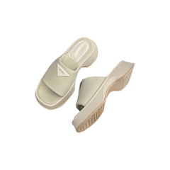 Soft leather platform slippers Fashion cake bottoming beach sandals