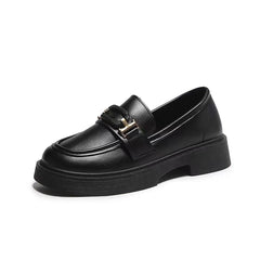 Thick soled soft soled loafers black women's leather shoes