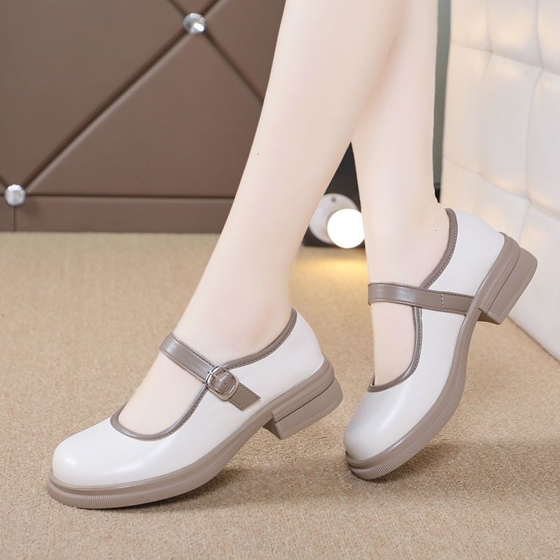 Women's fashion color match casual one word buckle strap Mary Jane shoes